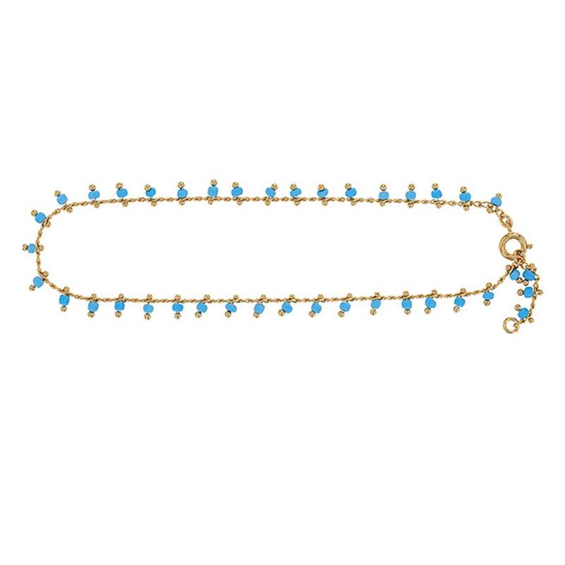 Yellow Gold-Plated & Turquoise Blue Synthetic Stone Ankle Chain, 25 cm - Naïades