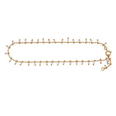 Yellow Gold-Plated & White Synthetic Stone Cable Chain Anklet, 25 cm Length - Naïades