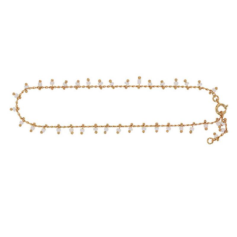 Yellow Gold-Plated & White Synthetic Stone Cable Chain Anklet, 25 cm Length - Naïades