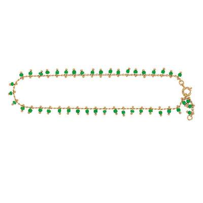 Yellow Gold-Plated & Green Synthetic Stone Ankle Chain, 25 cm - Naïades