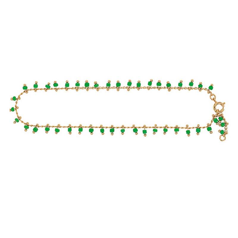 Yellow Gold-Plated & Green Synthetic Stone Ankle Chain, 25 cm - Naïades