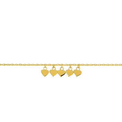 5-Heart 18K Yellow Gold-Plated Ankle Chain, Adjustable Length 24 cm - Naïades