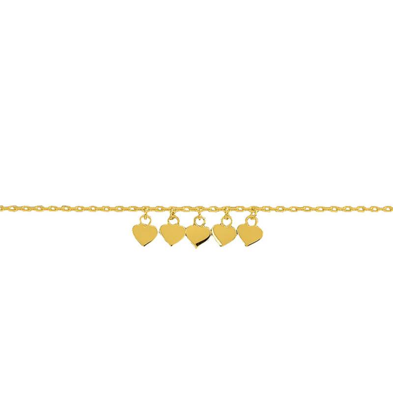 5-Heart 18K Yellow Gold-Plated Ankle Chain, Adjustable Length 24 cm - Naïades