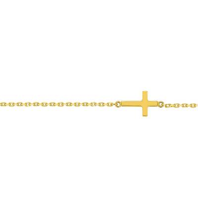 Chaîne de cheville plaqué or et croix, Longueur 24 cm ajustable - Naïades