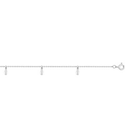 925 Rhodium-Plated Silver Droplet Ankle Bracelet, Adjustable Length 24 cm - Naïades