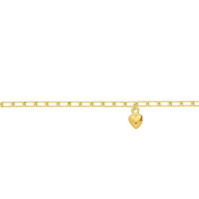 Chaîne de cheville plaqué or et coeur, Longueur 26 cm - Naïades
