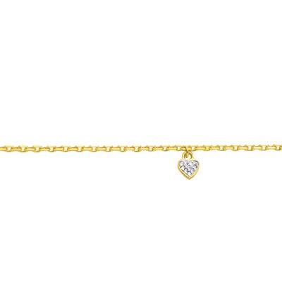 Yellow Gold-Plated Heart & Cubic Zirconia Ankle Chain, Length 24 cm - Naïades