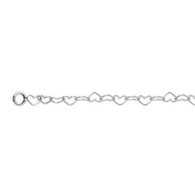 925 Rhodium-Plated Silver Heart-Link Ankle Bracelet, Length 24 cm to 26 cm - Naïades
