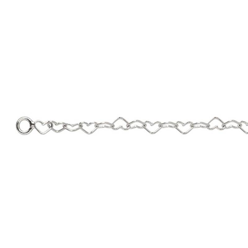 925 Rhodium-Plated Silver Heart-Link Ankle Bracelet, Length 24 cm to 26 cm - Naïades