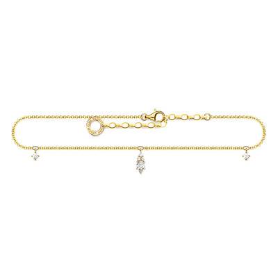 Yellow Gold-Plated 925 Sterling Silver & White Stone Ankle Bracelet, Length 22 cm to 27 cm - AK0027-414-14 - Thomas Sabo