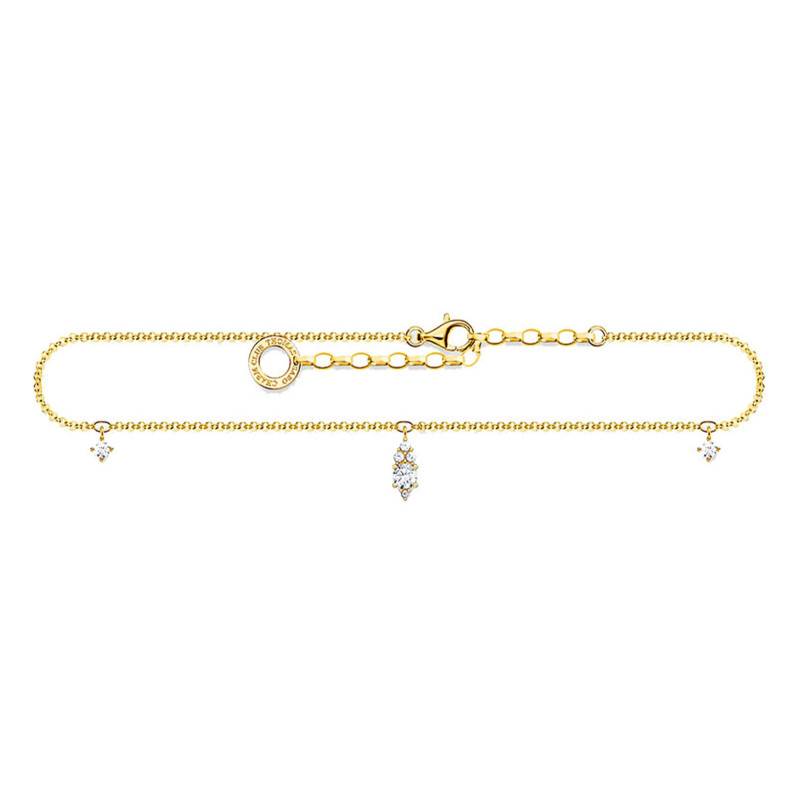 Yellow Gold-Plated 925 Sterling Silver & White Stone Ankle Bracelet, Length 22 cm to 27 cm - AK0027-414-14 - Thomas Sabo