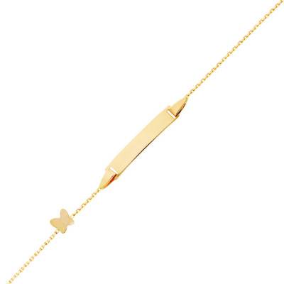 750/1000 Yellow Gold Rectangular Butterfly Baby ID Bracelet, Adjustable Length 14 cm - Bambins