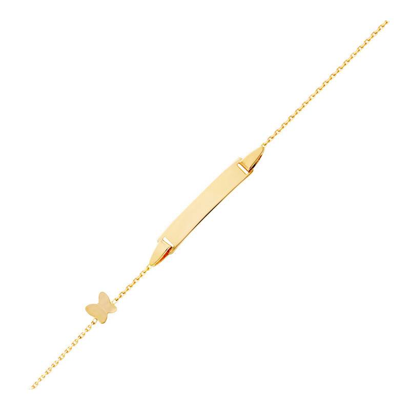 750/1000 Yellow Gold Rectangular Butterfly Baby ID Bracelet, Adjustable Length 14 cm - Bambins
