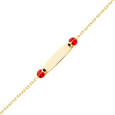 Gourmette Tonneau Coccinelle Or Jaune 750, Longueur 14 cm réglable - Bambins