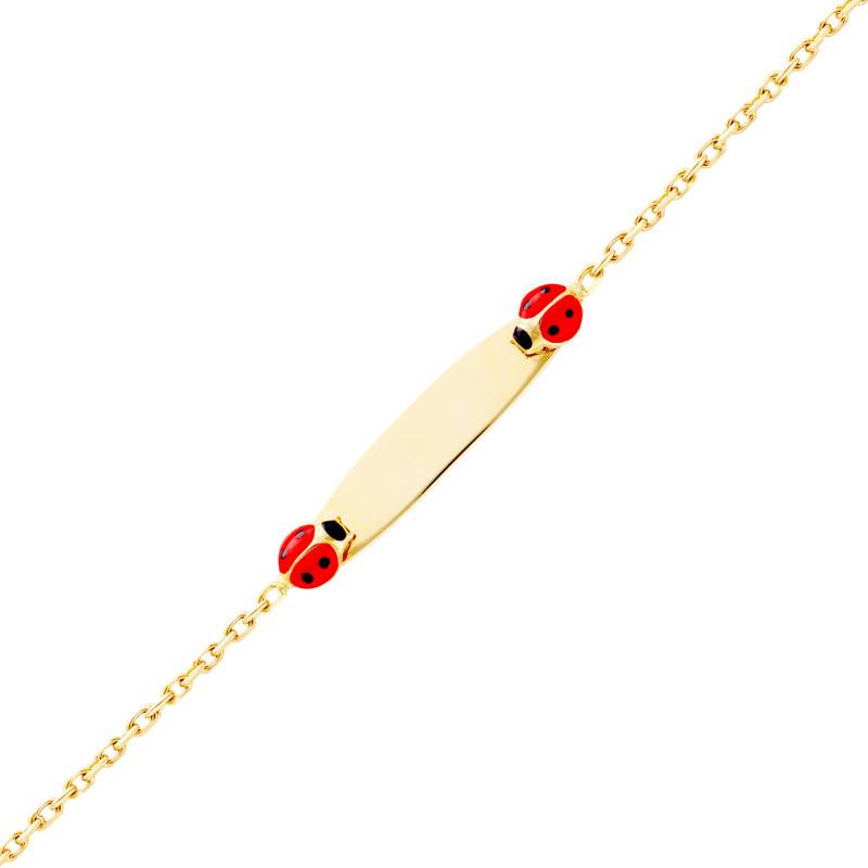 750/1000 Yellow Gold Ladybug Barrel Baby ID Bracelet, Adjustable Length 14 cm - Bambins