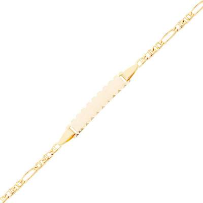 Gourmette Plaque Rectangle Marine Alternée Or Jaune 750, 14 cm réglable - Bambins