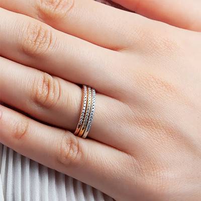 Alliances Demi-Jonc Standard Anneaux Précieux en 3 Ors 750 & Diamants 0,25 ct - Amore