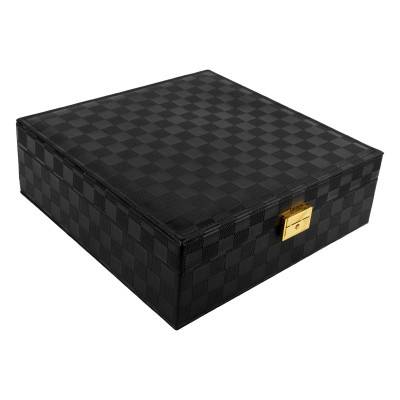 Boite à bijoux grand format 27x27x9cm damier noir - Les Essentiels