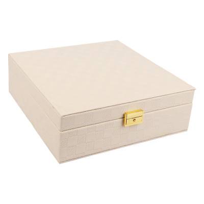 Boite à bijoux grand format 27x27x9cm damier beige - Les Essentiels