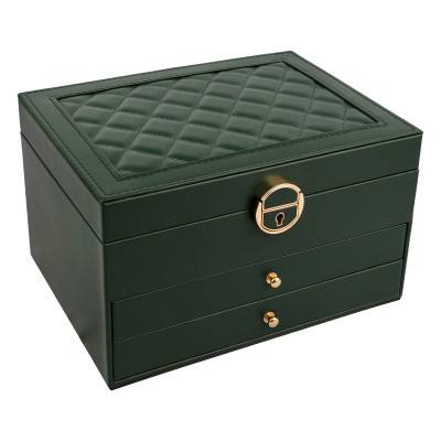 Boite à bijoux vert foret 3 étages 23x17x13cm - Les Essentiels