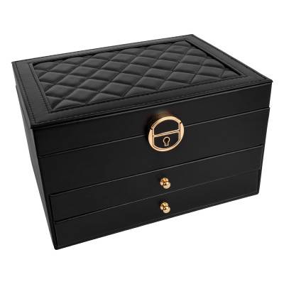 Boite à bijoux noire 3 étages 23x17x13cm - Les Essentiels