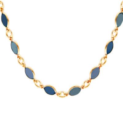 750 Yellow Gold-Plated & Blue Shades Stones Necklace, Length 45 cm - Naïades