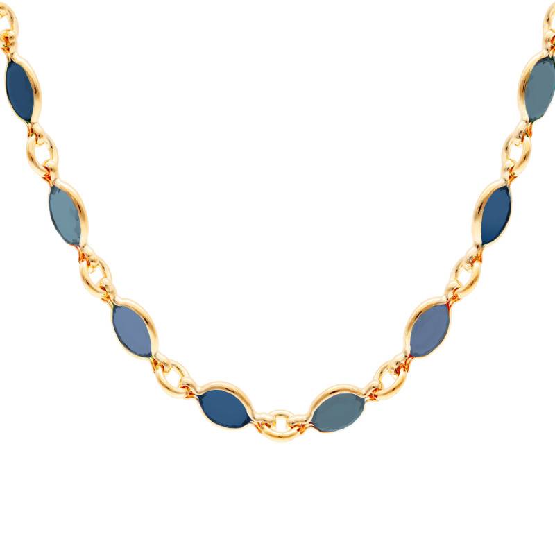 750 Yellow Gold-Plated & Blue Shades Stones Necklace, Length 45 cm - Naïades
