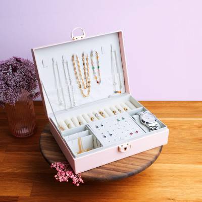 Boite à bijoux matelassée rose 23x17x7cm - Les Essentiels