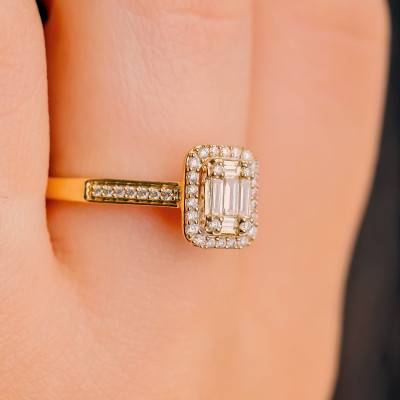 Bague de Fiançailles en Or Jaune 750 & Diamants 0,33 ct, Largeur 2,35 mm - Alliantine