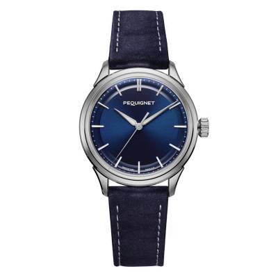 Blue Leather Royale Paris 36mm Wall Clock 9106373 - Pequignet
