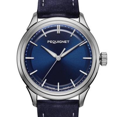 Blue Leather Royale Paris 36mm Wall Clock 9106373 - Pequignet