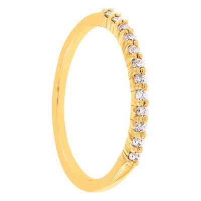 Alliance Ruban Allégée Rieuse en Or Jaune 375 & Demi-Rail de Diamants 0,13 ct, Largeur 1 mm - Amore