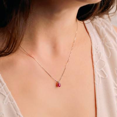 Pendentif Rubis 0,48 ct & Diamant en Or Blanc 750 - Aurora