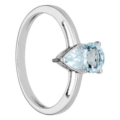 750/1000 White Gold Pear Aquamarine Solitaire Ring - Aurora