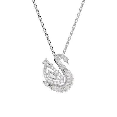 Rhodium-Plated Metal & White Crystal Iconic Swan Necklace, Length 38 cm to 47 cm - 5732412 - Swarovski