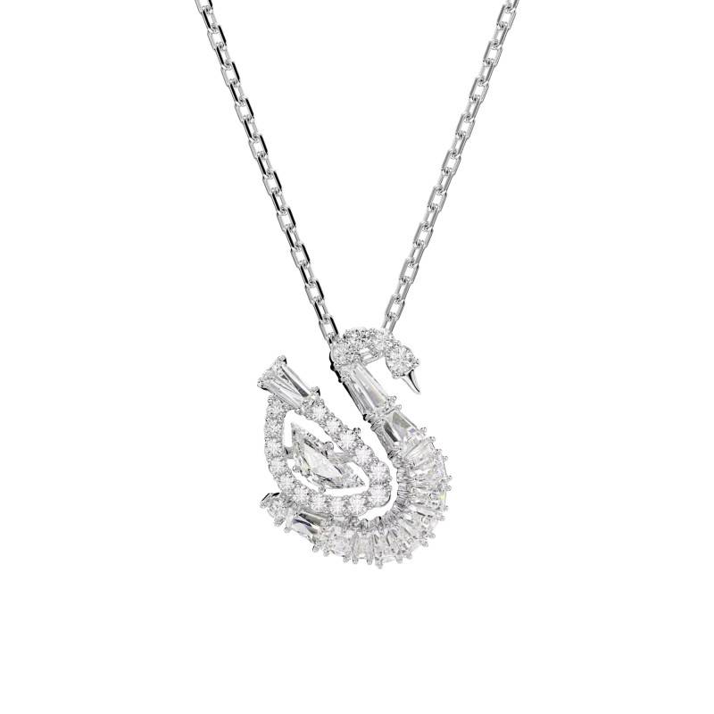 Rhodium-Plated Metal & White Crystal Iconic Swan Necklace, Length 38 cm to 47 cm - 5732412 - Swarovski