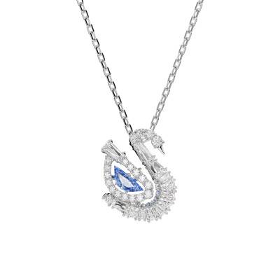 Iconic Swan Blue & White Crystal Necklace, Length 38 cm to 47 cm - 5723389 - Swarovski