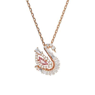 Iconic Swan Pink & White Crystal Necklace, Length 38 cm to 47 cm - 5732414 - Swarovski