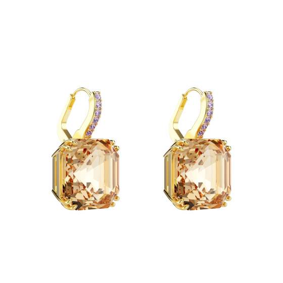 Boucles D'oreilles Pendantes Artisanales Dorées Avec Perles Swarovski - Rouge Et Or - Neuves Avec étiquettes