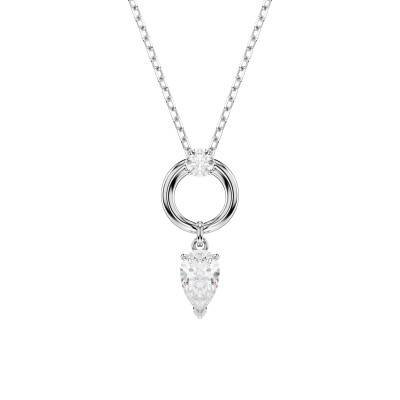 Rhodium-Plated Metal & White Crystal Mesmera Necklace, Length 38 cm to 45 cm - 5723146 - Swarovski