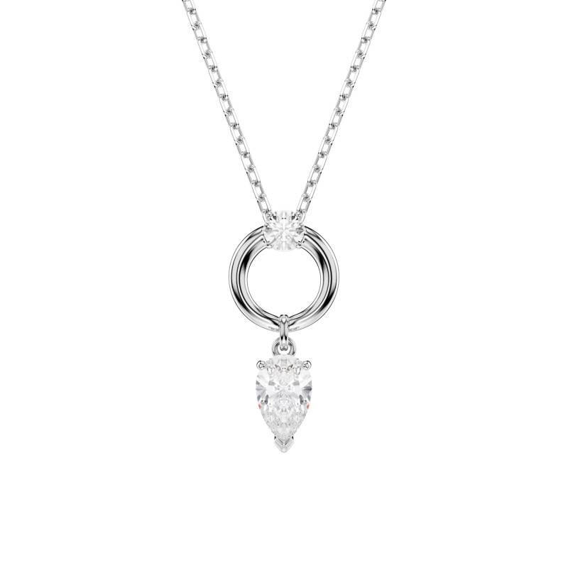 Rhodium-Plated Metal & White Crystal Mesmera Necklace, Length 38 cm to 45 cm - 5723146 - Swarovski