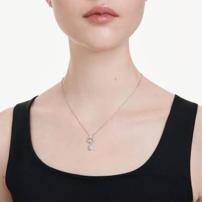Rhodium-Plated Metal & White Crystal Mesmera Necklace, Length 38 cm to 45 cm - 5723146 - Swarovski