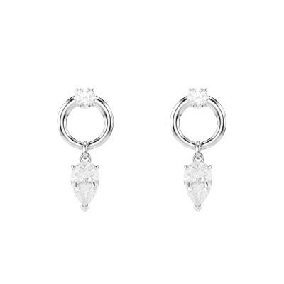 Rhodium-Plated Metal & White Crystal Mesmera Drop Earrings - 5723177 - Swarovski