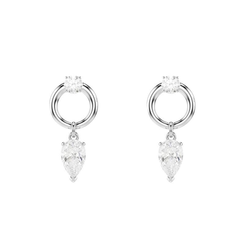 Rhodium-Plated Metal & White Crystal Mesmera Drop Earrings - 5723177 - Swarovski
