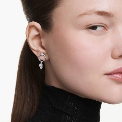 Rhodium-Plated Metal & White Crystal Mesmera Drop Earrings - 5723177 - Swarovski