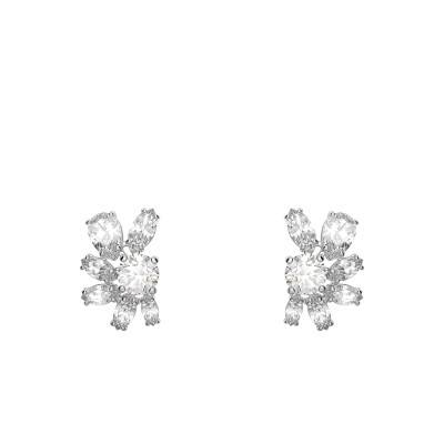 Rhodium-Plated Metal & White Crystal Mesmera Flower Drop Earrings - 5737462 - Swarovski