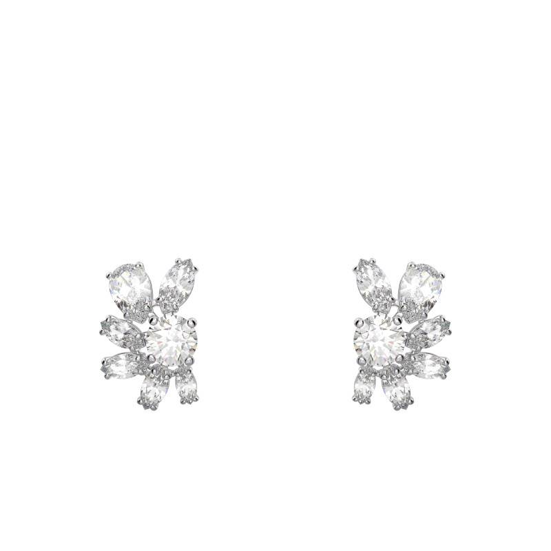 Rhodium-Plated Metal & White Crystal Mesmera Flower Drop Earrings - 5737462 - Swarovski