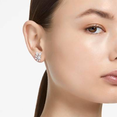 Rhodium-Plated Metal & White Crystal Mesmera Flower Drop Earrings - 5737462 - Swarovski