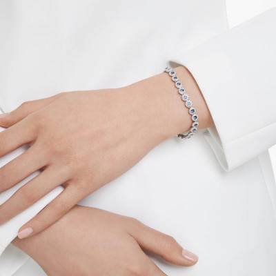 Una Angelic Rhodium-Plated Metal & Blue Crystal Tennis Bracelet, Length 16.5 cm to 19 cm - 5733401 - Swarovski
