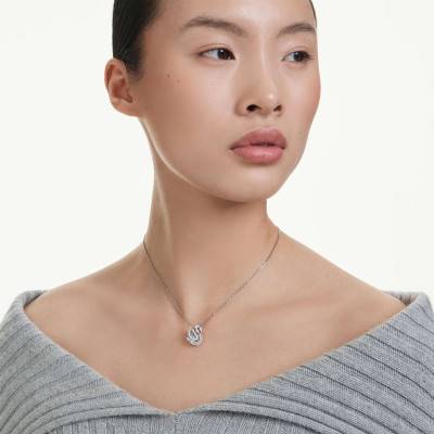 Rhodium-Plated Metal & White Crystal Iconic Swan Necklace, Length 38 cm to 47 cm - 5732412 - Swarovski